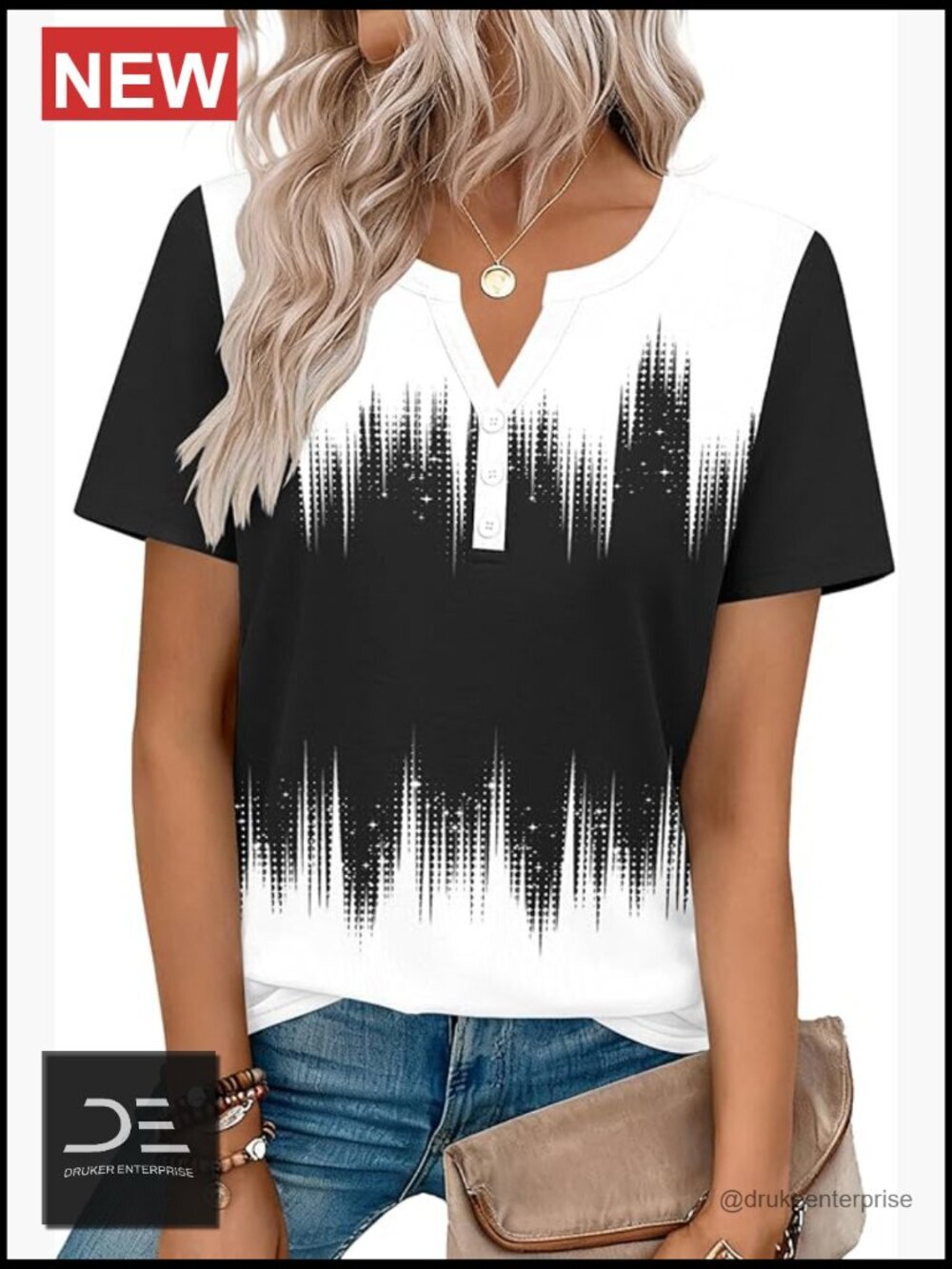 Women's V Neck Short Sleeve Blouse Henley Top